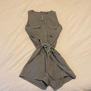 Gray Sleeveless Romper with Drawstring Waist